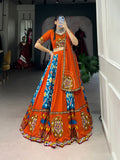 Lorenvalley Firozi Rayon and Printed Silk with Plain And Printed With Original Mirror Gamthi Work And Gamthi Patch Work Lehenga Choli | Grocsy