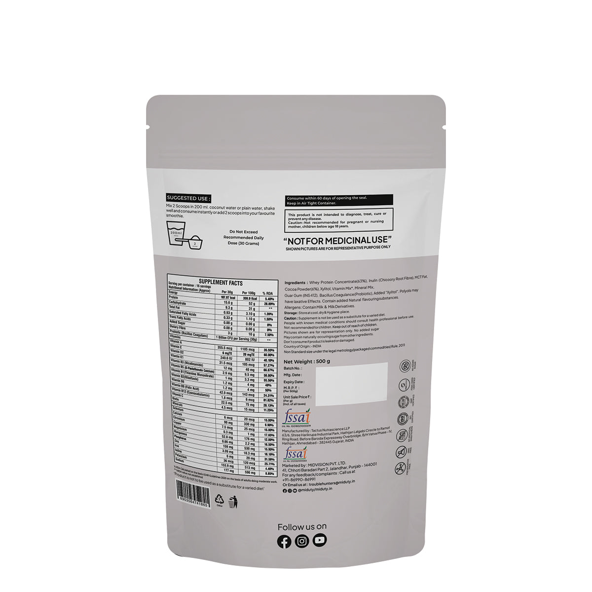 Miduty by Palak Notes Fit & Lean Protein Shake | Grocsy