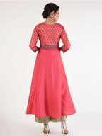 Cheera Women Stylish Hand Block Printed Cotton Blend Flared Kurta - Peach | Grocsy