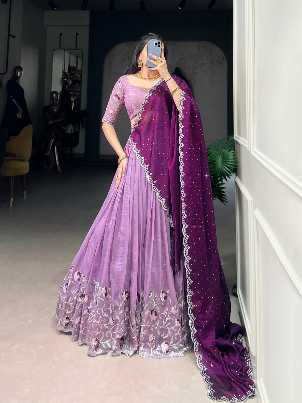 Lehenga Mart Designer Wedding Lehenga Choli For Women - Lavender | Grocsy