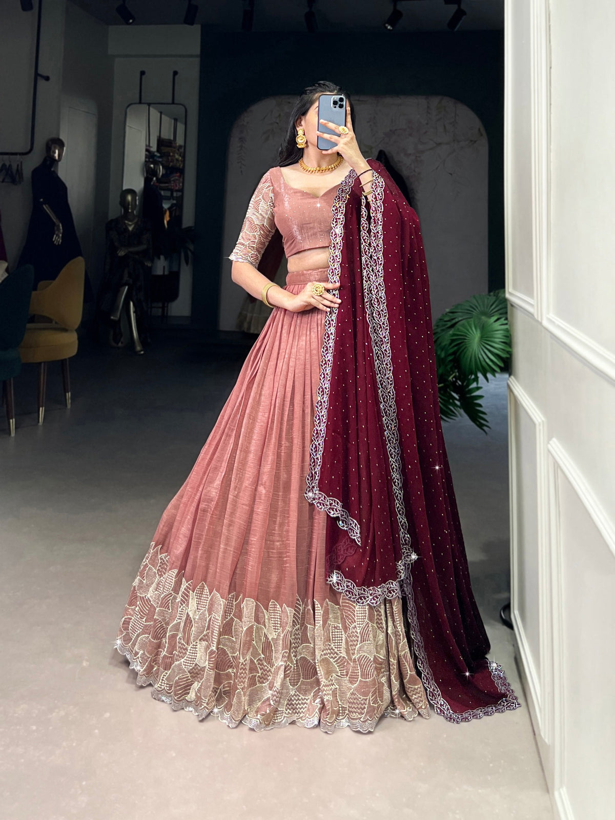 Lehenga Mart Designer Wedding Lehenga Choli For Women - Peach | Grocsy