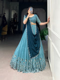 Lehenga Mart Designer Wedding Lehenga Choli For Women - Sky Blue | Grocsy