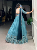 Lehenga Mart Designer Wedding Lehenga Choli For Women - Sky Blue | Grocsy