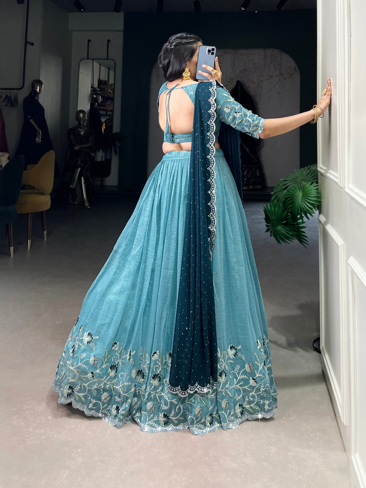 Lehenga Mart Designer Wedding Lehenga Choli For Women - Sky Blue | Grocsy