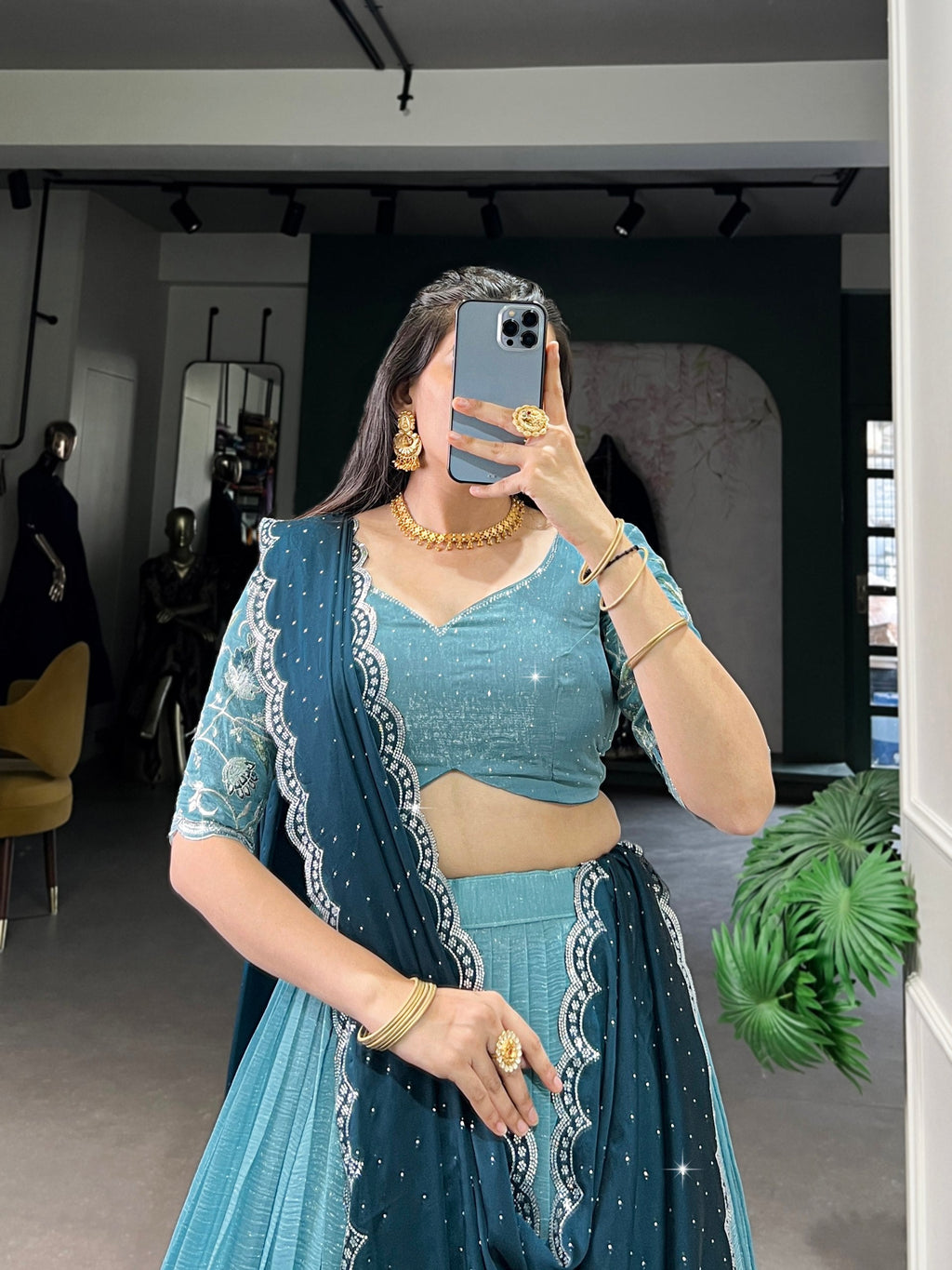 Lehenga Mart Designer Wedding Lehenga Choli For Women - Sky Blue | Grocsy