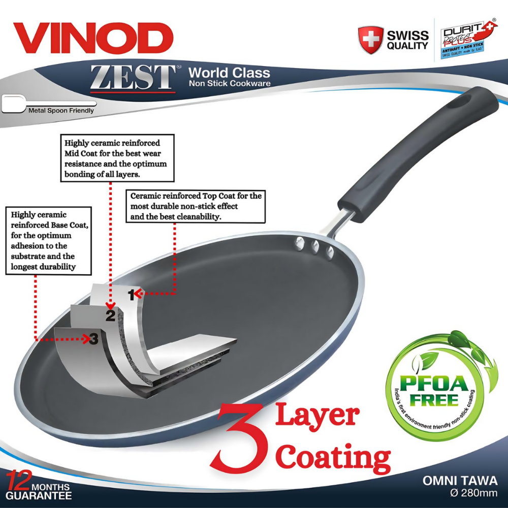 Vinod Zest Aluminium Non Stick Dosa Omni Tawa | Grocsy