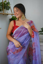 Vamsee Blue Organza Saree | Grocsy
