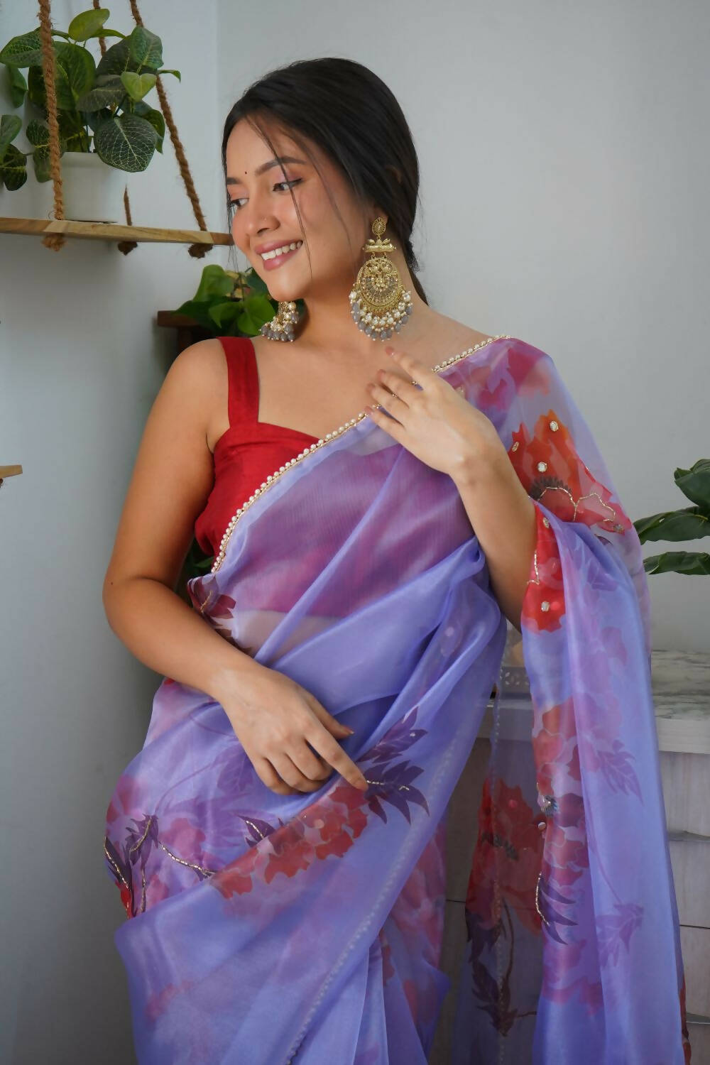 Vamsee Blue Organza Saree | Grocsy