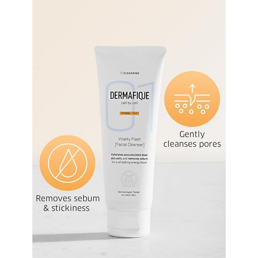 Dermafique Vitality Flash Facial Cleanser Exfoliating Face wash | Grocsy