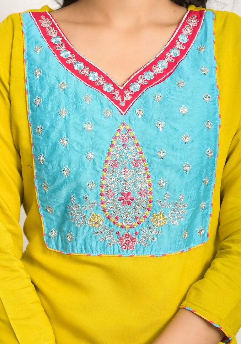 Festive Wear Ethnic Yellow Viscose Stitched Suit With Dupatta - Tanisha | Grocsy
