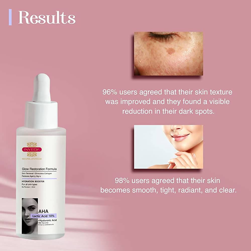 Inveda AHA Lactic Acid 10% + Hyaluronic Acid Glow Restoration Formula | Grocsy