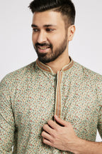 Ethnic India Blue Men's Kurta Floral Polyester | Grocsy
