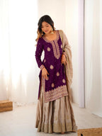 Lehenga Mart Designer Sharara Suit With Kurta, Sharara, Dupatta For Women-Wine | Grocsy