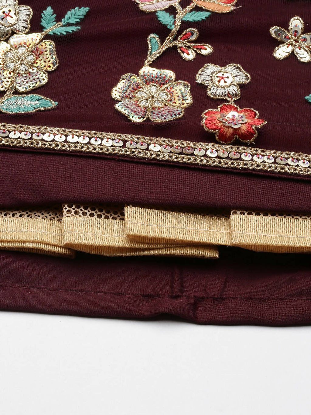 House of Panchhi Burgundy Net Sequinse Work Lehenga & Blouse, Dupatta | Grocsy