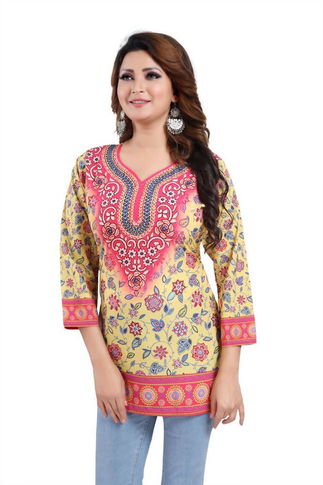 Snehal Creations Alluring Faux Crepe Printed Short Kurti Tunic | Grocsy