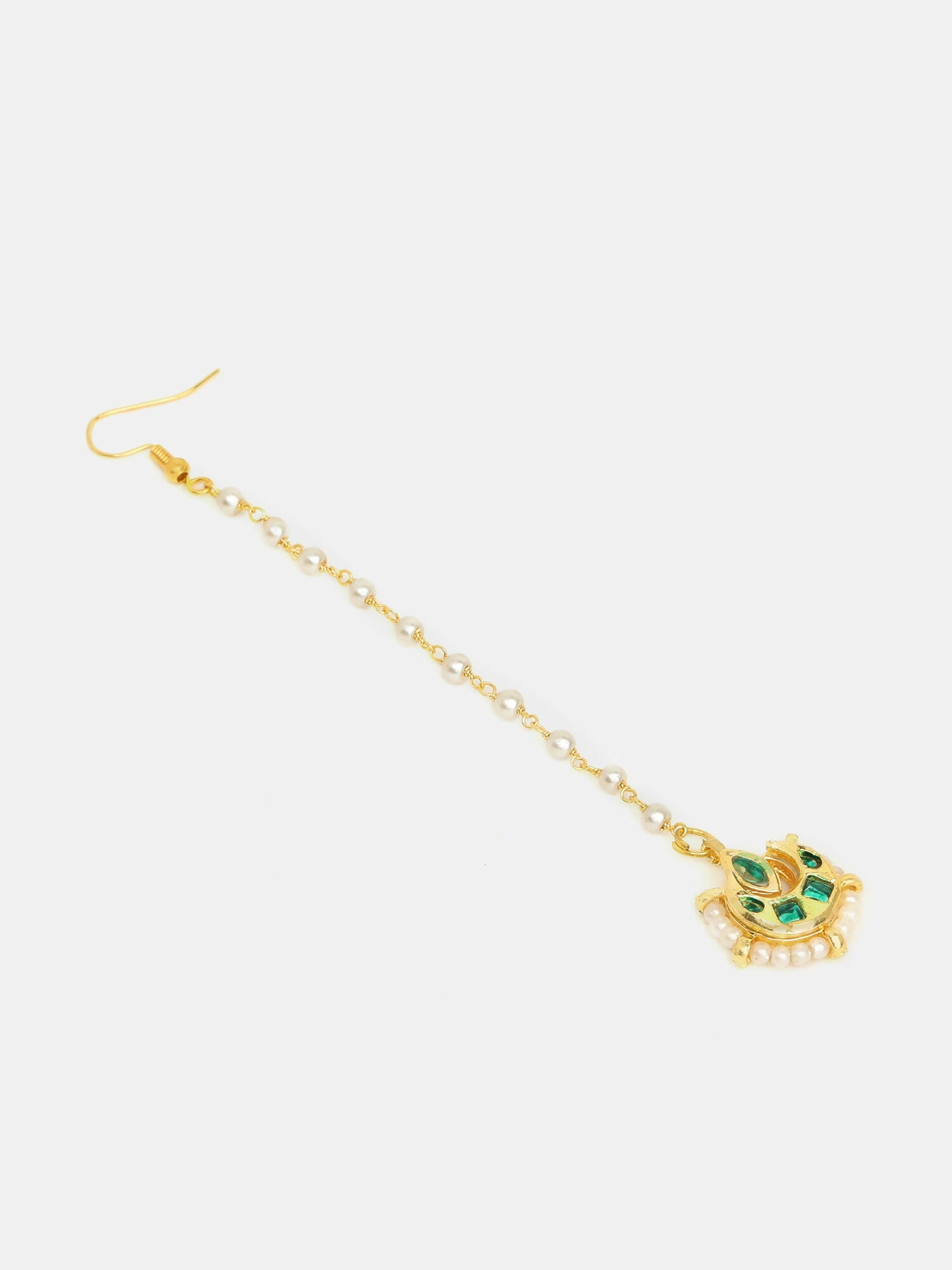 Ruby Raang Gold Green Kundan Earrings And Maang Tikka | Grocsy
