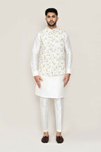 Joban Fashion White Colored Art Silk Fabric Kurta, Jacket With Straight Fit Pant | Grocsy