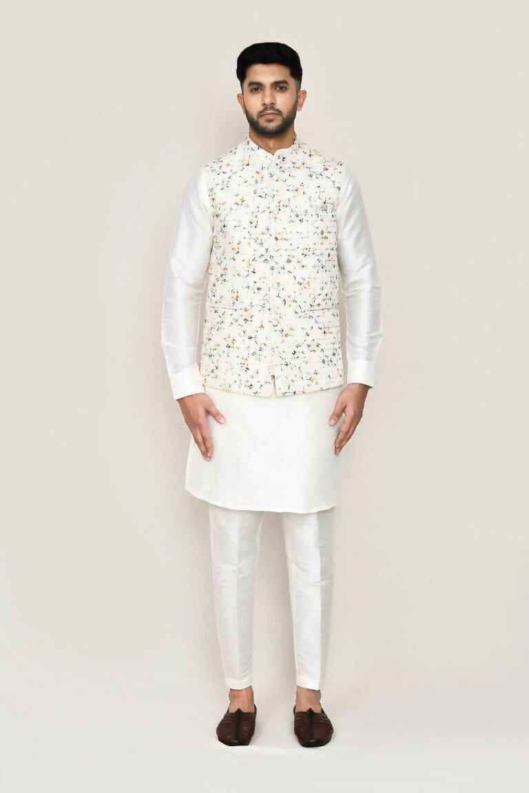 Joban Fashion White Colored Art Silk Fabric Kurta, Jacket With Straight Fit Pant | Grocsy