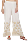 PAVONINE White Color Golden Printed Rayon Fabric Sharara For Women | Grocsy