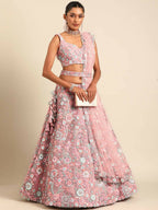 House of Panchhi Pink Net Sequins, Mirror and thread embroidery Lehenga choli & Dupatta | Grocsy