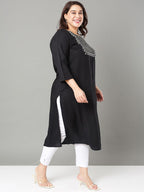 Sztori Plus Size Floral Yoke Design Mirror Work Straight Kurta | Grocsy