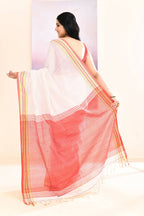Piyari Fashion Women's White Embellished Cotton Blend Jamdani Saree | Grocsy