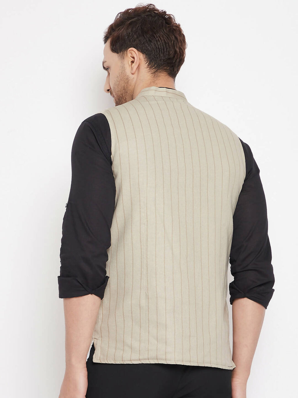 Even Apparels Beige Linen Blend Men Woven Nehru Jacket | Grocsy