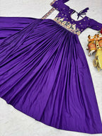Teeya Creation Womens New Trendy Heavy Cording Sequence & Beads Embroidery Work Purple Gown Set | Grocsy