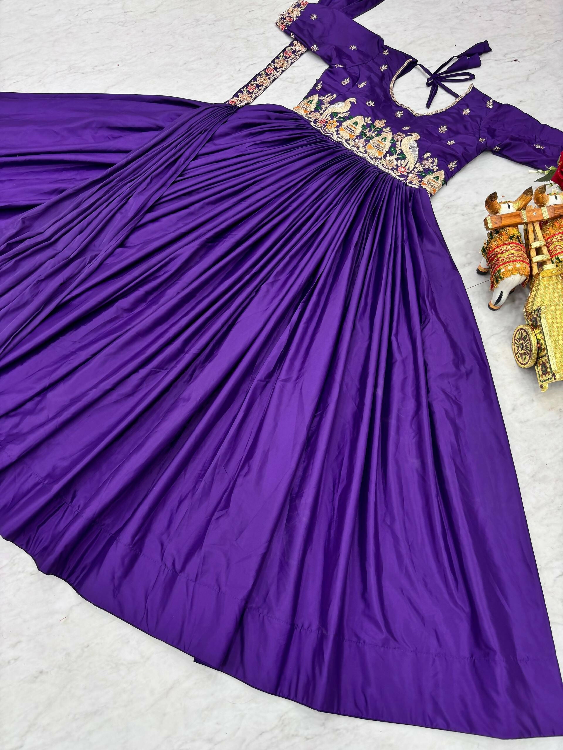 Teeya Creation Womens New Trendy Heavy Cording Sequence & Beads Embroidery Work Purple Gown Set | Grocsy