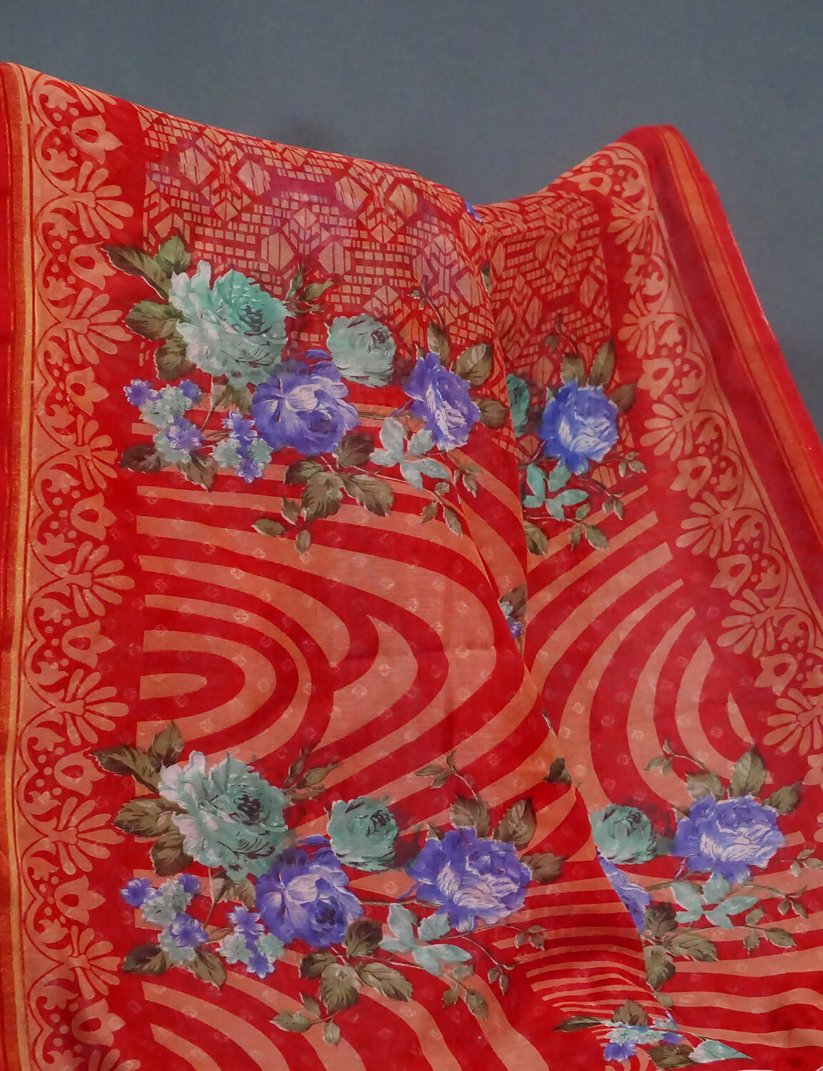 Shades Of Red Floral Design Semi Chanderi Saree By Gayathri Reddy Designer Studio | Grocsy