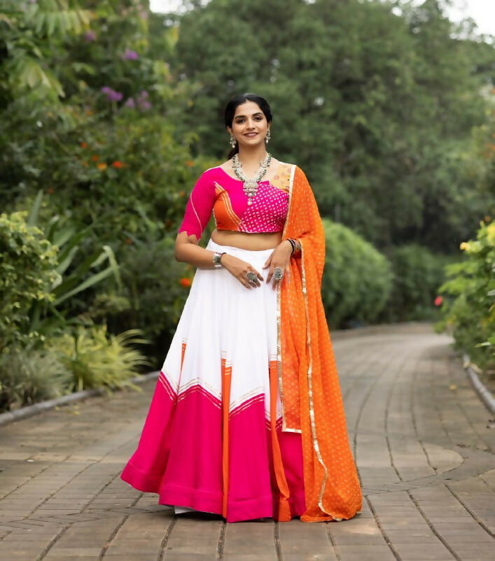 Yash Enterprise Orange Rayon Cotton Embroidery Semi Stitched Navratri Top Chaniya Choli | Grocsy