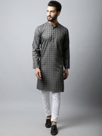 Even Apparels Brown Color Cotton Checked Men's Kurta With Band Collar (CHK1157) | Grocsy