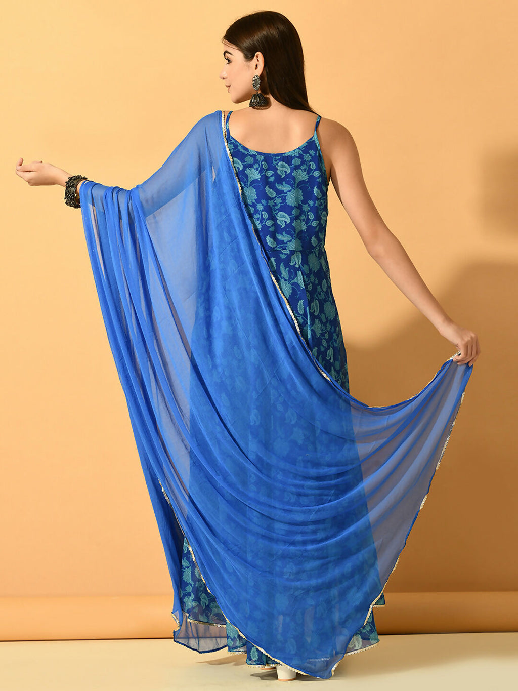 Myshka Women's Blue Festive Flared Anarkali Kurta With Dupatta sets | Grocsy
