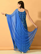Myshka Women's Blue Festive Flared Anarkali Kurta With Dupatta sets | Grocsy