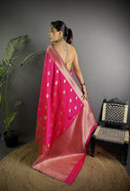 Joban Fashion Hot Pink Banarasi Soft Lichi Silk Paisley Saree | Grocsy
