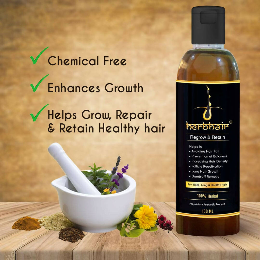 HerbHair Pure Herbal Regrow and Retain Hair Oil | Grocsy