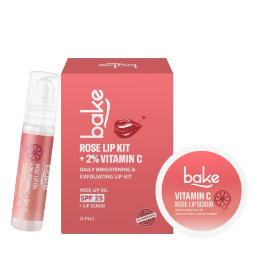 Bake Vitamin C Rose Lip Kit With Lip Balm SPF 25 & Lip Scrub For Dark & Pigmented Lips | Grocsy