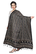 Vamika Latest Fashion Black Printed Khadi Bhagalpuri Dupatta For Girls | Grocsy