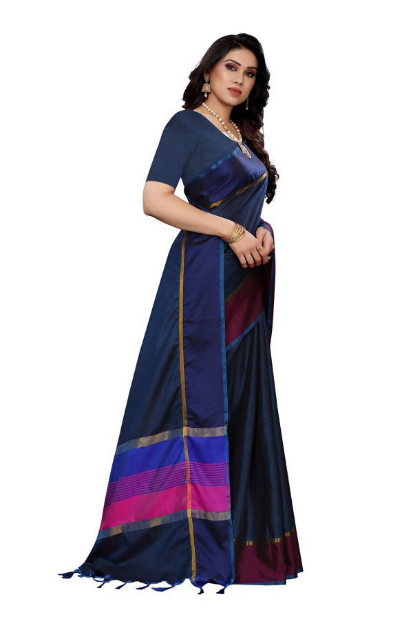 Vamika Navy Cotton Silk Weaving Saree (Binita Navy) | Grocsy