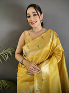 Joban Fashion Yellow Peacock & Floral Motifs Tissue Paithani Saree | Grocsy