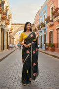 Teeya Creation Black Rangoli Silk Embroidery Work Party Wear Designer Saree | Grocsy