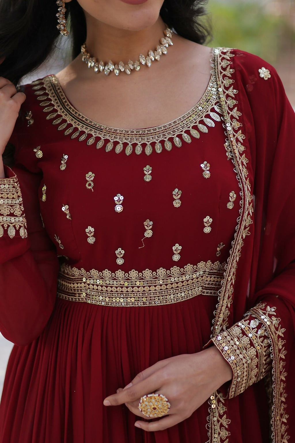 Joban Fashion Maroon Georgette Sequence Embroidery Work Kurta Set | Grocsy
