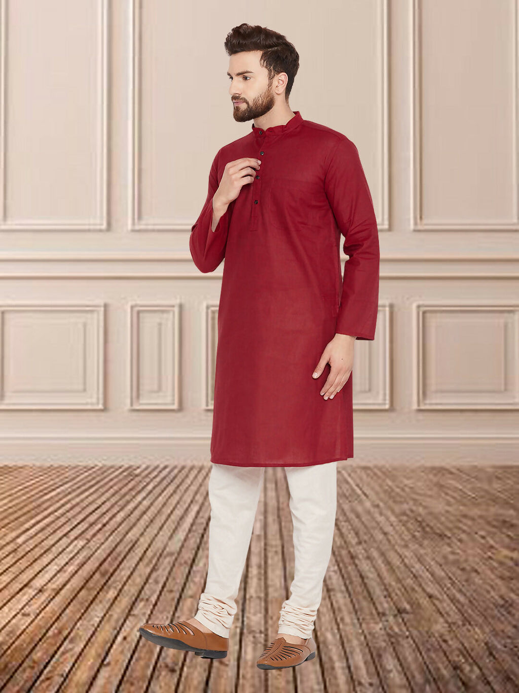 Even Apparels Men's Pure Cotton Maroon Kurta | Grocsy