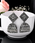 VOJ Black-Toned AD Studded Dome Shaped Jhumkas Earrings