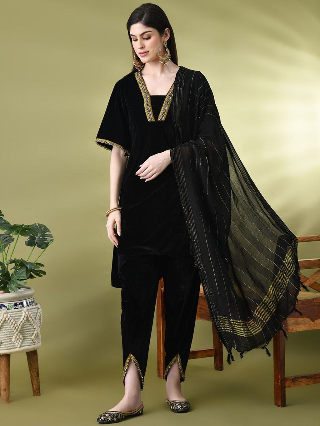 Sangria Embellished A-Line Kurta & Dhoti Pant With Dupatta | Grocsy