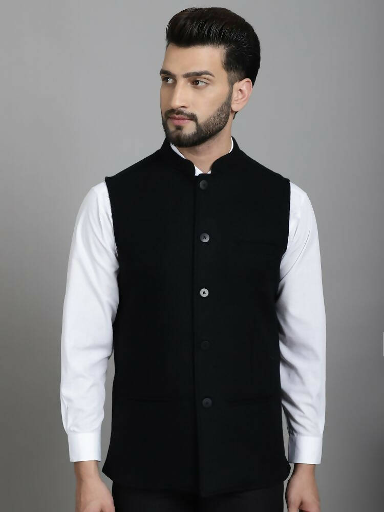 Even Apparels Nehru Jacket With Welt Pockets - Black | Grocsy
