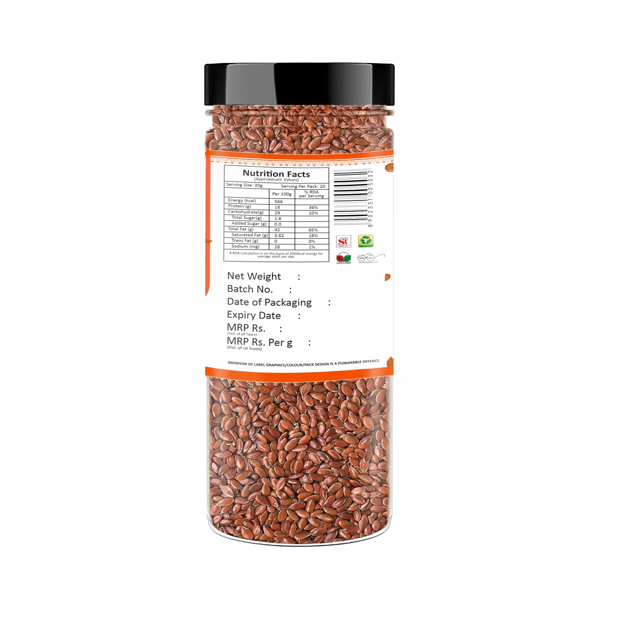 Yum Yum Roasted & Salted Flax Seeds Jar | Grocsy