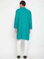 Even Apparels Green Viscose Long Men's Kurta With Band Collar | Grocsy