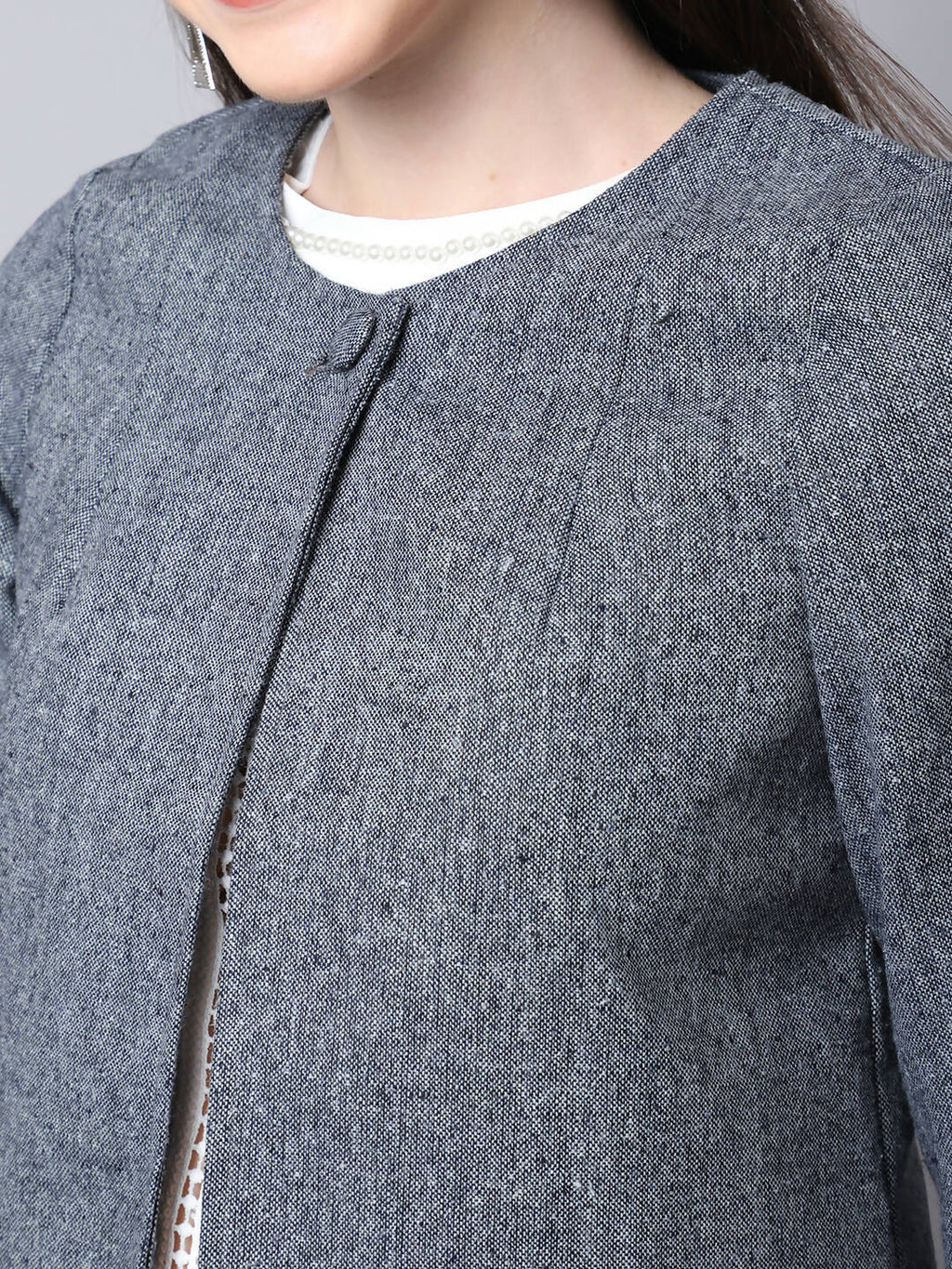 Even Apparels Grey Pure Wool Open Front Statement Jacket | Grocsy
