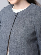 Even Apparels Grey Pure Wool Open Front Statement Jacket | Grocsy